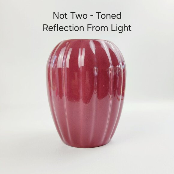 Burgundy Red Ribbed Ceramic Flower Vase 7.5" Tall, Glossy Finish with Vertical G - Picture 3 of 10